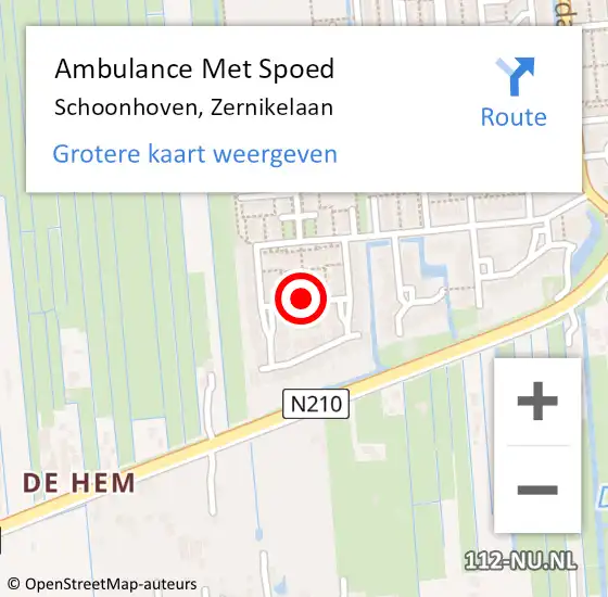 Locatie op kaart van de 112 melding: Ambulance Met Spoed Naar Schoonhoven, Zernikelaan op 10 september 2017 04:15