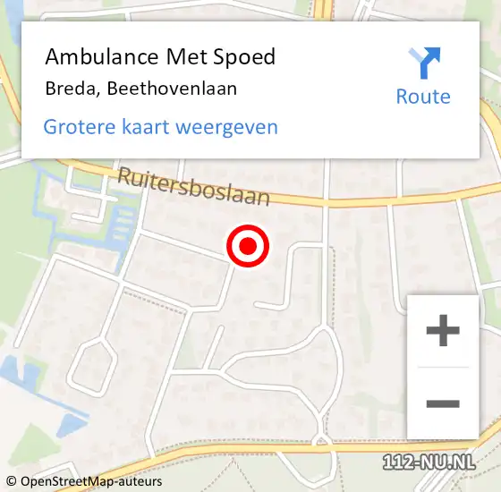 Locatie op kaart van de 112 melding: Ambulance Met Spoed Naar Breda, Beethovenlaan op 10 september 2017 05:12