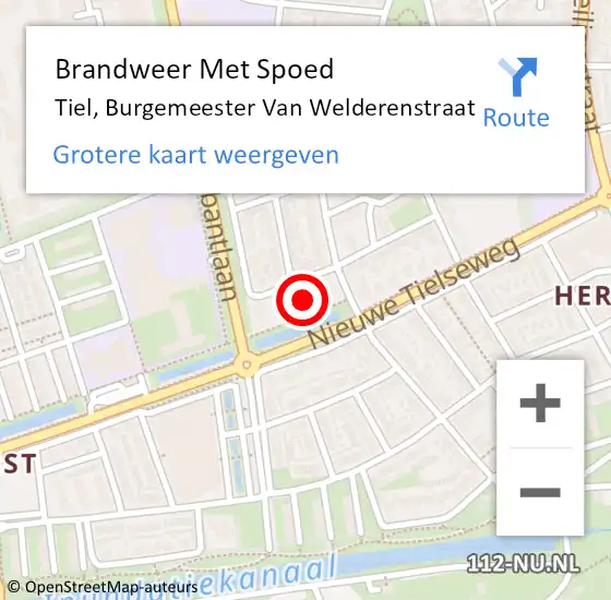 Locatie op kaart van de 112 melding: Brandweer Met Spoed Naar Tiel, Burgemeester Van Welderenstraat op 10 september 2017 09:44