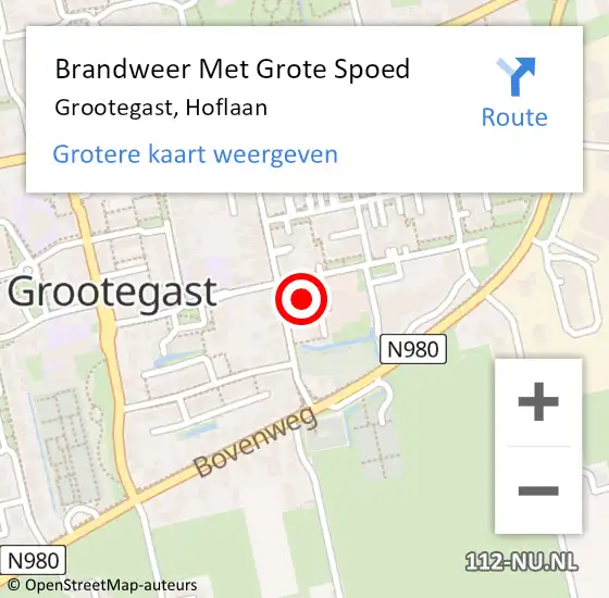 Locatie op kaart van de 112 melding: Brandweer Met Grote Spoed Naar Grootegast, Hoflaan op 10 september 2017 09:55