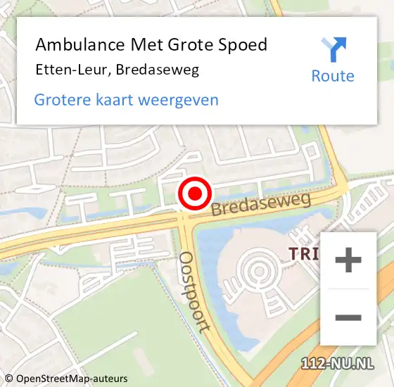 Locatie op kaart van de 112 melding: Ambulance Met Grote Spoed Naar Etten-Leur, Bredaseweg op 10 september 2017 10:37
