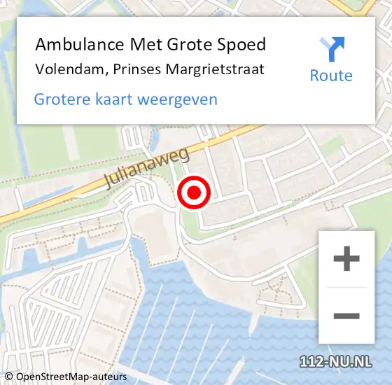 Locatie op kaart van de 112 melding: Ambulance Met Grote Spoed Naar Volendam, Prinses Margrietstraat op 10 september 2017 11:07