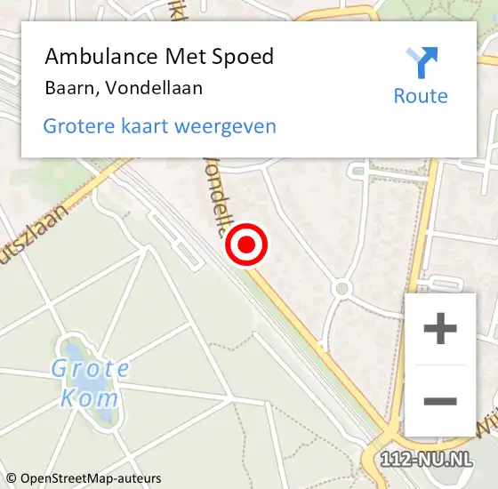 Locatie op kaart van de 112 melding: Ambulance Met Spoed Naar Baarn, Vondellaan op 10 september 2017 11:18