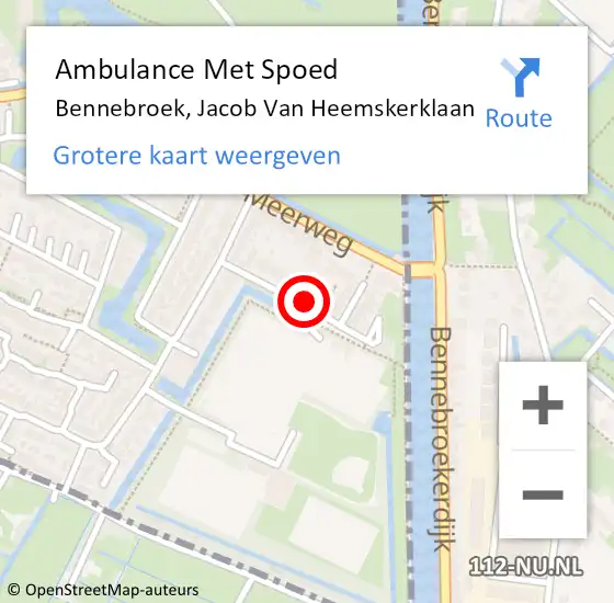 Locatie op kaart van de 112 melding: Ambulance Met Spoed Naar Bennebroek, Jacob Van Heemskerklaan op 10 september 2017 12:29