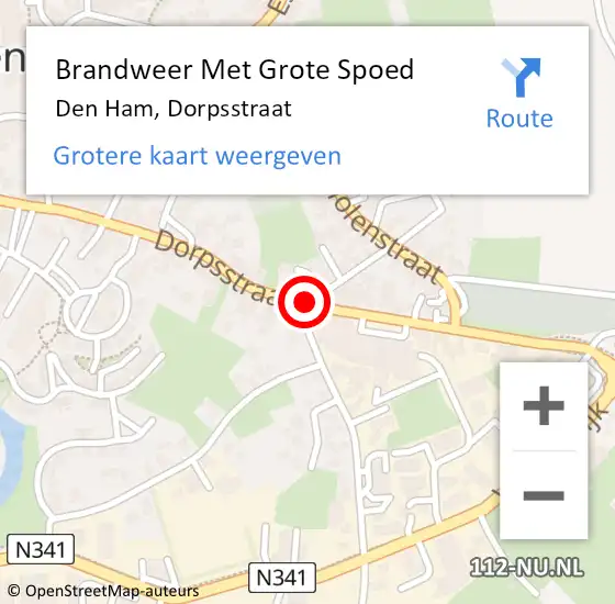 Locatie op kaart van de 112 melding: Brandweer Met Grote Spoed Naar Den Ham, Dorpsstraat op 10 september 2017 12:48