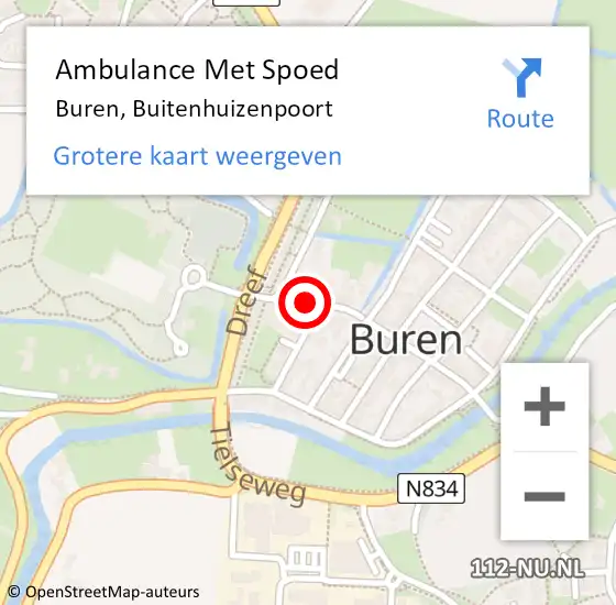 Locatie op kaart van de 112 melding: Ambulance Met Spoed Naar Buren, Buitenhuizenpoort op 10 september 2017 13:09