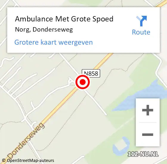 Locatie op kaart van de 112 melding: Ambulance Met Grote Spoed Naar Norg, Donderseweg op 10 september 2017 13:23