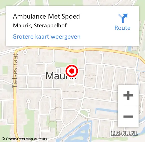 Locatie op kaart van de 112 melding: Ambulance Met Spoed Naar Maurik, Sterappelhof op 10 september 2017 13:37