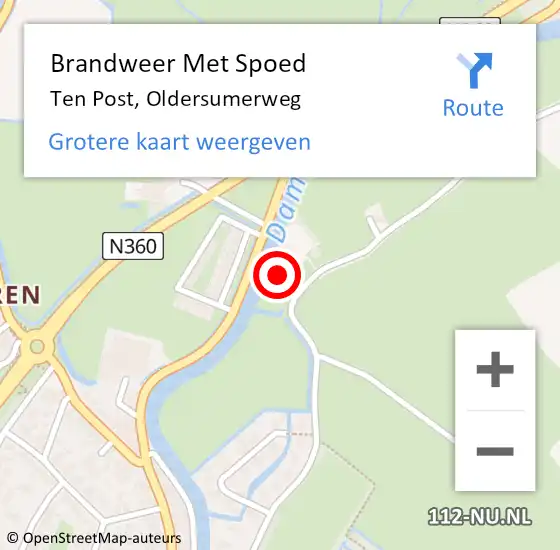 Locatie op kaart van de 112 melding: Brandweer Met Spoed Naar Ten Post, Oldersumerweg op 10 september 2017 14:33