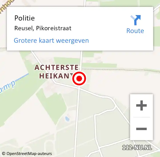 Locatie op kaart van de 112 melding: Politie Reusel, Pikoreistraat op 10 september 2017 15:16