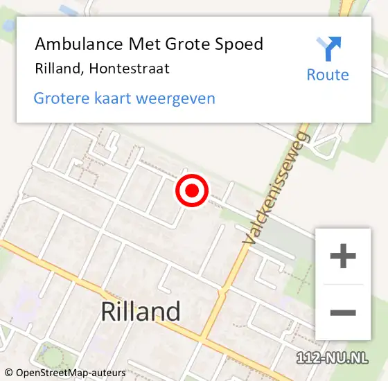 Locatie op kaart van de 112 melding: Ambulance Met Grote Spoed Naar Rilland, Hontestraat op 10 september 2017 15:19