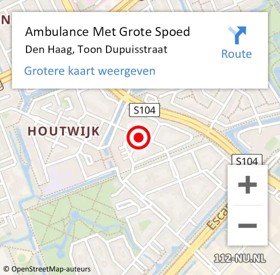Locatie op kaart van de 112 melding: Ambulance Met Grote Spoed Naar Den Haag, Toon Dupuisstraat op 10 september 2017 15:46