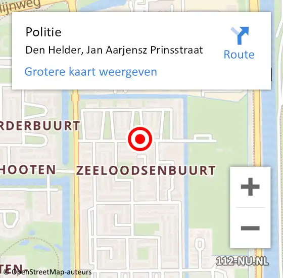 Locatie op kaart van de 112 melding: Politie Den Helder, Jan Aarjensz Prinsstraat op 10 september 2017 17:44