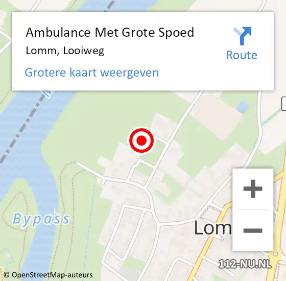 Locatie op kaart van de 112 melding: Ambulance Met Grote Spoed Naar Lomm, Looiweg op 10 september 2017 17:54