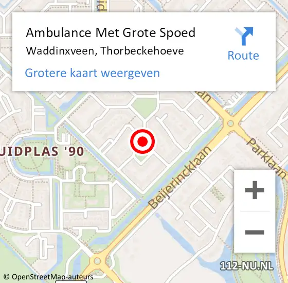 Locatie op kaart van de 112 melding: Ambulance Met Grote Spoed Naar Waddinxveen, Thorbeckehoeve op 10 september 2017 18:15