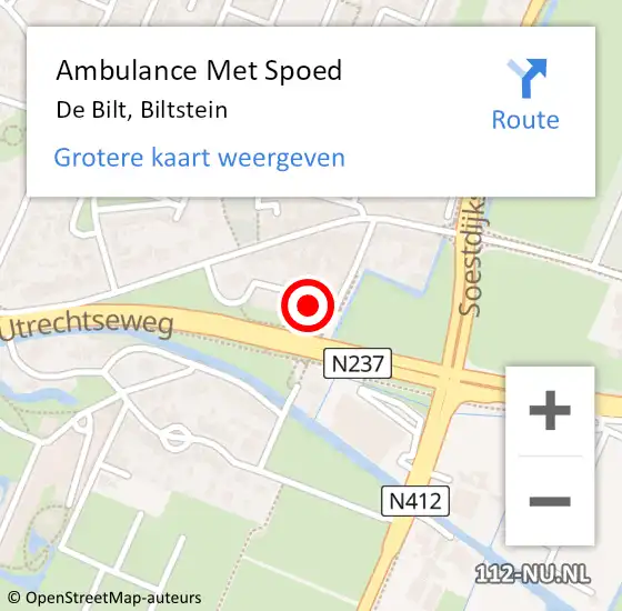 Locatie op kaart van de 112 melding: Ambulance Met Spoed Naar De Bilt, Biltstein op 10 september 2017 19:06