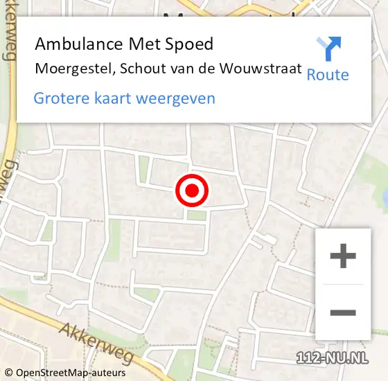 Locatie op kaart van de 112 melding: Ambulance Met Spoed Naar Moergestel, Schout van de Wouwstraat op 10 september 2017 19:28