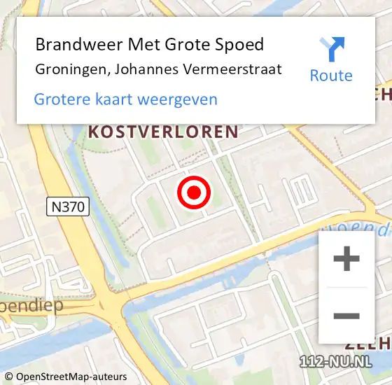 Locatie op kaart van de 112 melding: Brandweer Met Grote Spoed Naar Groningen, Johannes Vermeerstraat op 10 september 2017 19:56