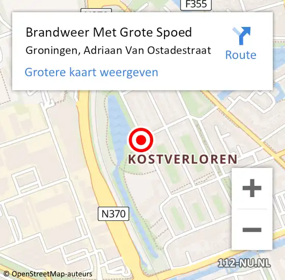 Locatie op kaart van de 112 melding: Brandweer Met Grote Spoed Naar Groningen, Adriaan Van Ostadestraat op 10 september 2017 21:13