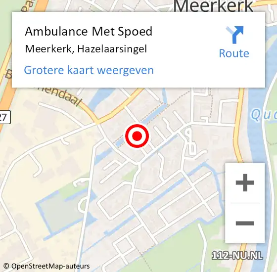 Locatie op kaart van de 112 melding: Ambulance Met Spoed Naar Meerkerk, Hazelaarsingel op 10 september 2017 21:16