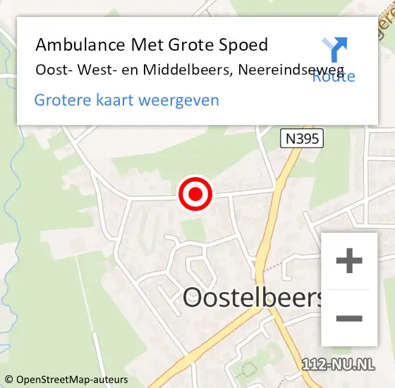 Locatie op kaart van de 112 melding: Ambulance Met Grote Spoed Naar Oost- West- en Middelbeers, Neereindseweg op 10 september 2017 22:15