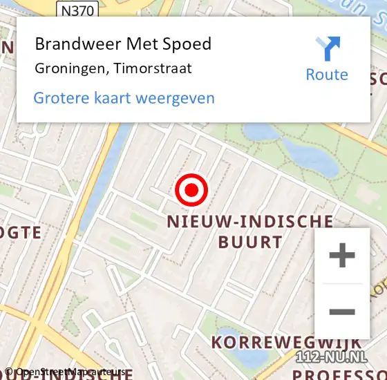 Locatie op kaart van de 112 melding: Brandweer Met Spoed Naar Groningen, Timorstraat op 11 september 2017 00:21