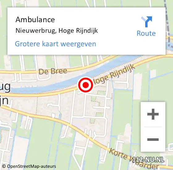 Locatie op kaart van de 112 melding: Ambulance Nieuwerbrug, Hoge Rijndijk op 11 september 2017 02:31