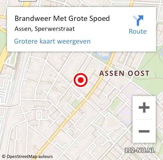 Locatie op kaart van de 112 melding: Brandweer Met Grote Spoed Naar Assen, Sperwerstraat op 11 september 2017 02:40