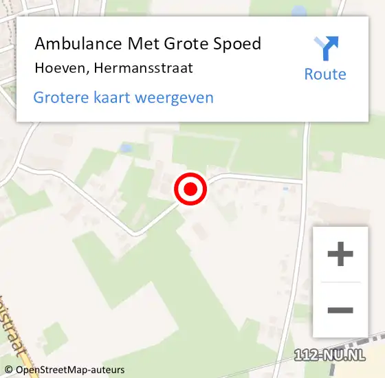 Locatie op kaart van de 112 melding: Ambulance Met Grote Spoed Naar Hoeven, Hermansstraat op 11 september 2017 03:25