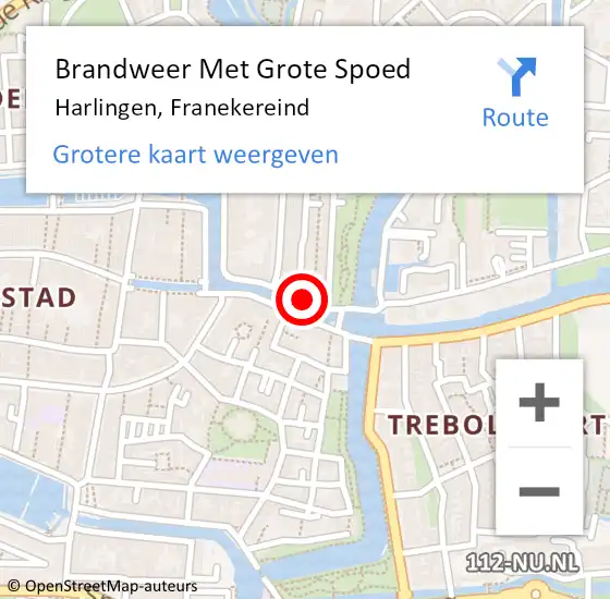 Locatie op kaart van de 112 melding: Brandweer Met Grote Spoed Naar Harlingen, Franekereind op 11 september 2017 04:58