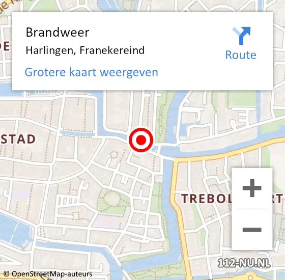 Locatie op kaart van de 112 melding: Brandweer Harlingen, Franekereind op 11 september 2017 05:00