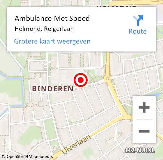 Locatie op kaart van de 112 melding: Ambulance Met Spoed Naar Helmond, Reigerlaan op 11 september 2017 08:40