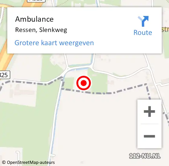 Locatie op kaart van de 112 melding: Ambulance Ressen, Slenkweg op 11 september 2017 09:38