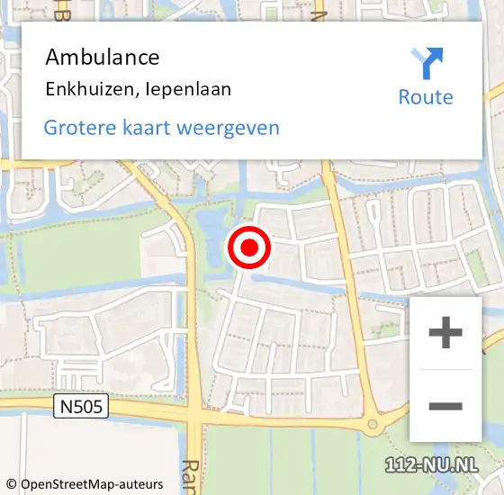 Locatie op kaart van de 112 melding: Ambulance Enkhuizen, Iepenlaan op 1 februari 2014 08:00