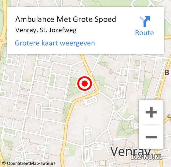 Locatie op kaart van de 112 melding: Ambulance Met Grote Spoed Naar Venray, St. Jozefweg op 11 september 2017 10:23