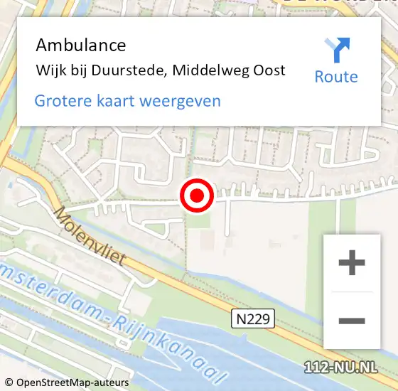 Locatie op kaart van de 112 melding: Ambulance Wijk bij Duurstede, Middelweg Oost op 11 september 2017 10:40