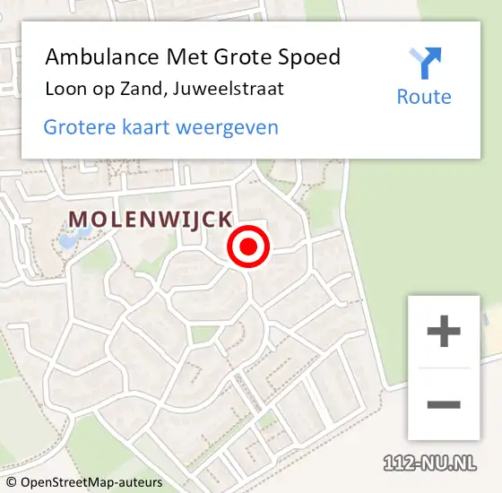 Locatie op kaart van de 112 melding: Ambulance Met Grote Spoed Naar Loon op Zand, Juweelstraat op 11 september 2017 11:18