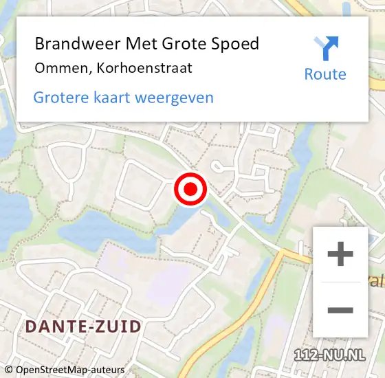 Locatie op kaart van de 112 melding: Brandweer Met Grote Spoed Naar Ommen, Korhoenstraat op 11 september 2017 11:38