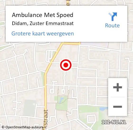 Locatie op kaart van de 112 melding: Ambulance Met Spoed Naar Didam, Zuster Emmastraat op 11 september 2017 12:36