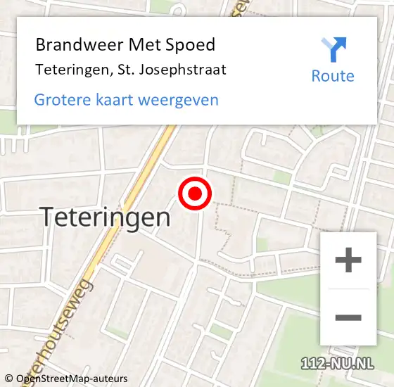 Locatie op kaart van de 112 melding: Brandweer Met Spoed Naar Teteringen, St. Josephstraat op 11 september 2017 13:40