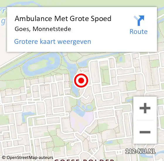 Locatie op kaart van de 112 melding: Ambulance Met Grote Spoed Naar Goes, Monnetstede op 11 september 2017 14:28