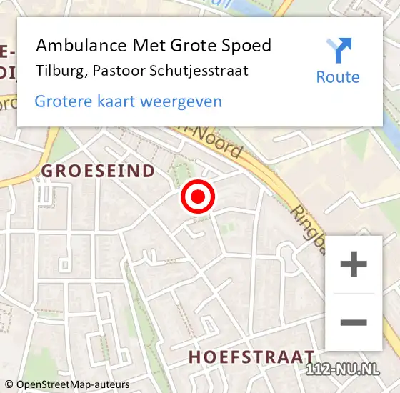 Locatie op kaart van de 112 melding: Ambulance Met Grote Spoed Naar Tilburg, Pastoor Schutjesstraat op 11 september 2017 14:48