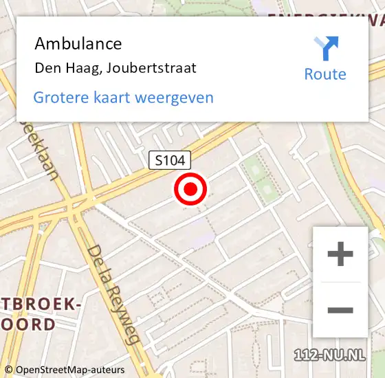 Locatie op kaart van de 112 melding: Ambulance Den Haag, Joubertstraat op 11 september 2017 14:52