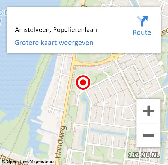 Locatie op kaart van de 112 melding:  Amstelveen, Populierenlaan op 11 september 2017 15:06