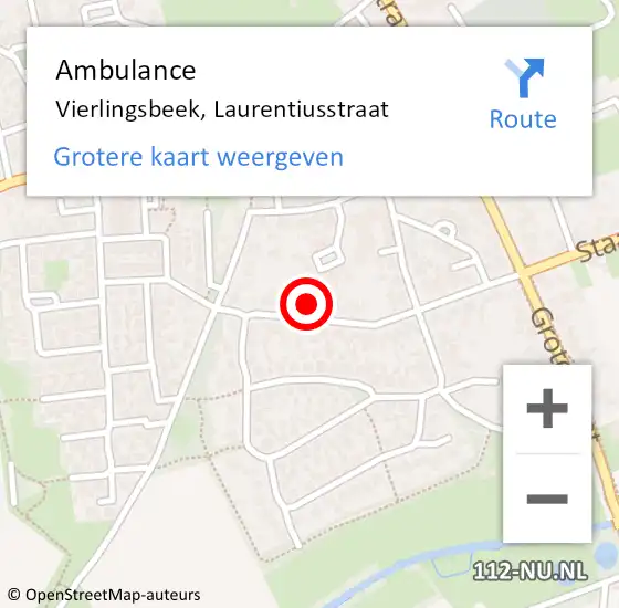 Locatie op kaart van de 112 melding: Ambulance Vierlingsbeek, Laurentiusstraat op 11 september 2017 15:46