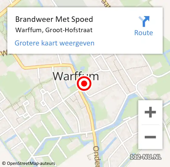 Locatie op kaart van de 112 melding: Brandweer Met Spoed Naar Warffum, Groot-Hofstraat op 11 september 2017 16:19