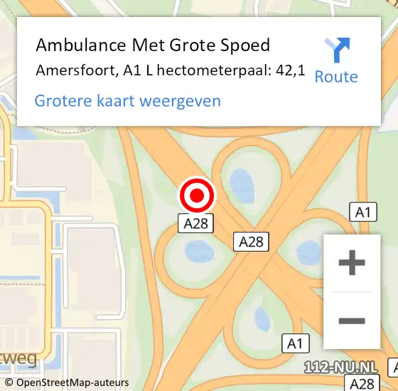 Locatie op kaart van de 112 melding: Ambulance Met Grote Spoed Naar Amersfoort, A1 L hectometerpaal: 43,6 op 11 september 2017 16:37