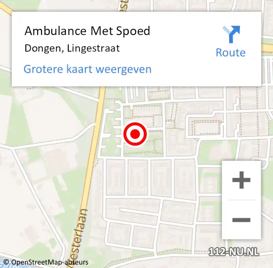 Locatie op kaart van de 112 melding: Ambulance Met Spoed Naar Dongen, Lingestraat op 11 september 2017 16:56