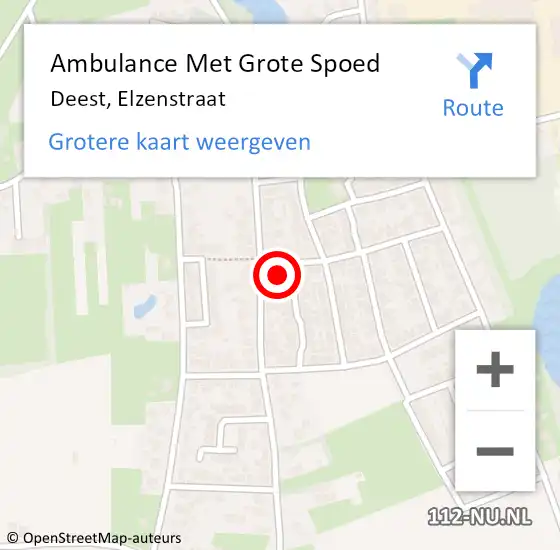 Locatie op kaart van de 112 melding: Ambulance Met Grote Spoed Naar Deest, Elzenstraat op 11 september 2017 17:30