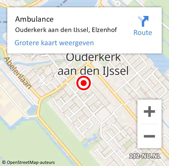 Locatie op kaart van de 112 melding: Ambulance Ouderkerk aan den IJssel, Elzenhof op 11 september 2017 17:39